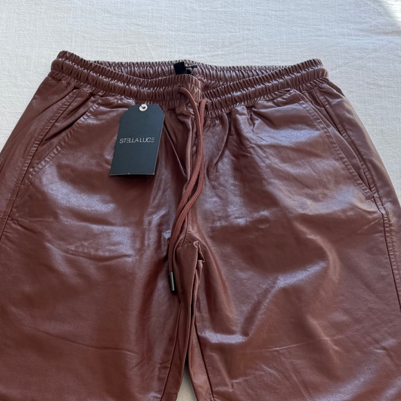 BRAND NEW Women's STELLA LUCE Brown Faux Leather Joggers - Size Small - Picture 3 of 6